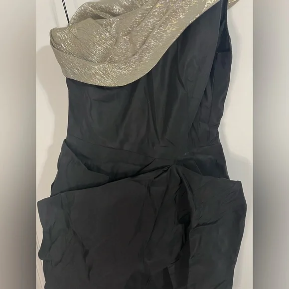 Oscar de la Renta Black Gold/Silver One Shoulder Dress Formal Evening New Years - Picture 7 of 12